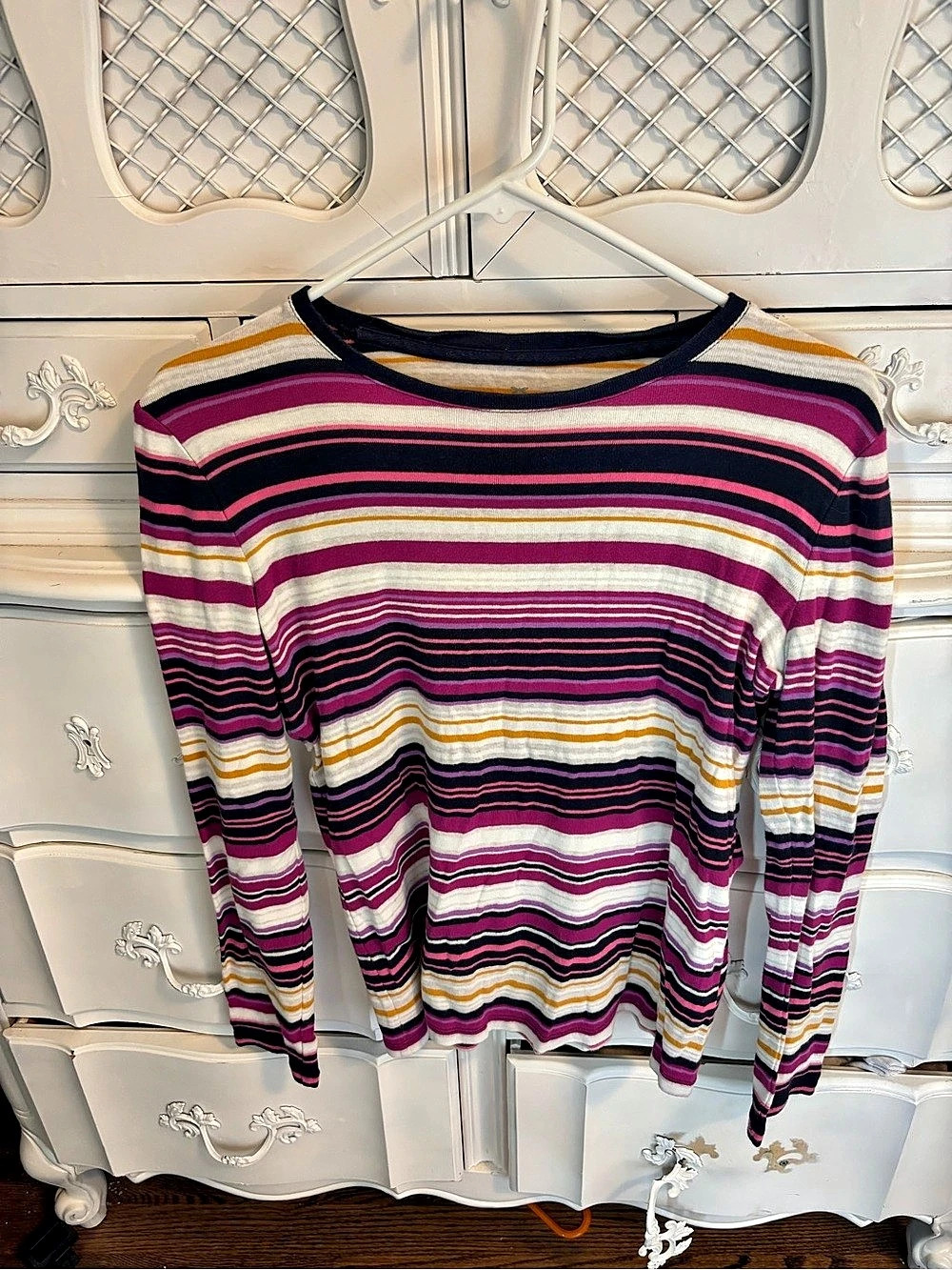 Talbots Striped Long Sleeve Top in Purple & Black Like New